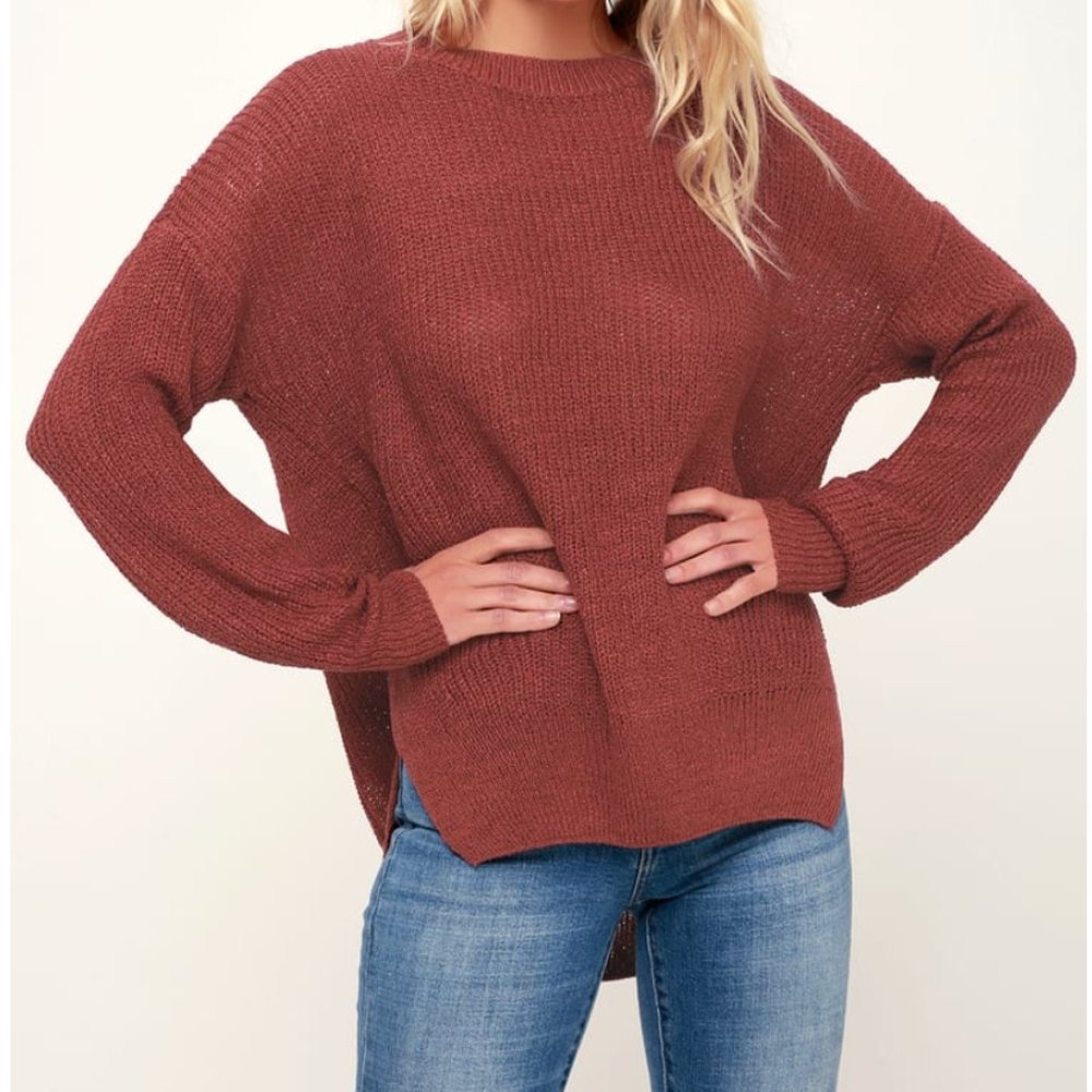 Lulu's Alyssa Dark Mauve Knit Sweater Size M